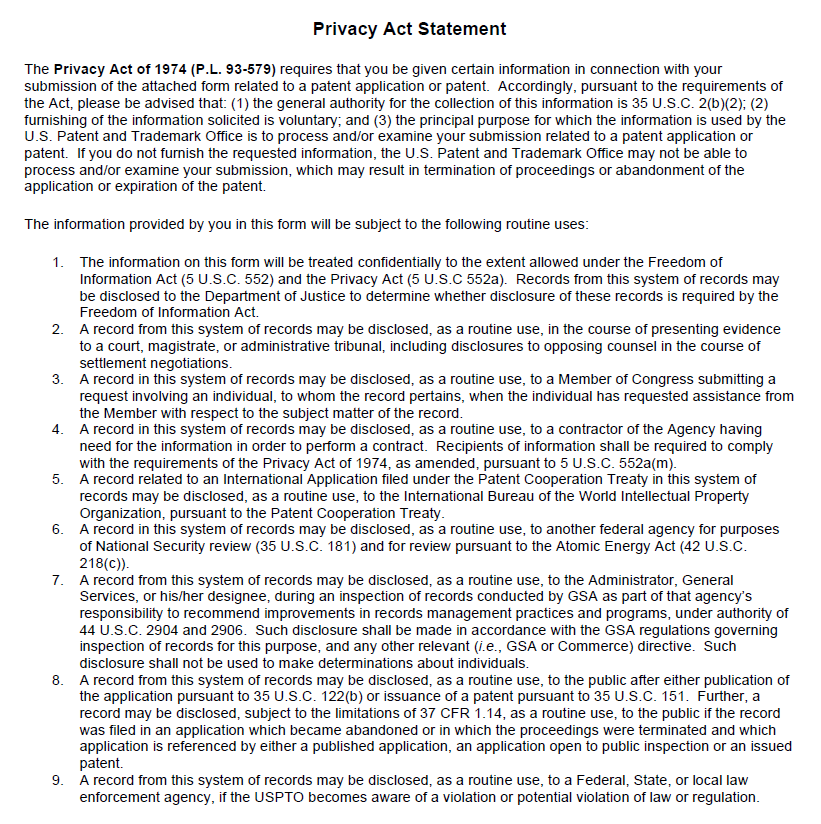 Privacy Act Statement