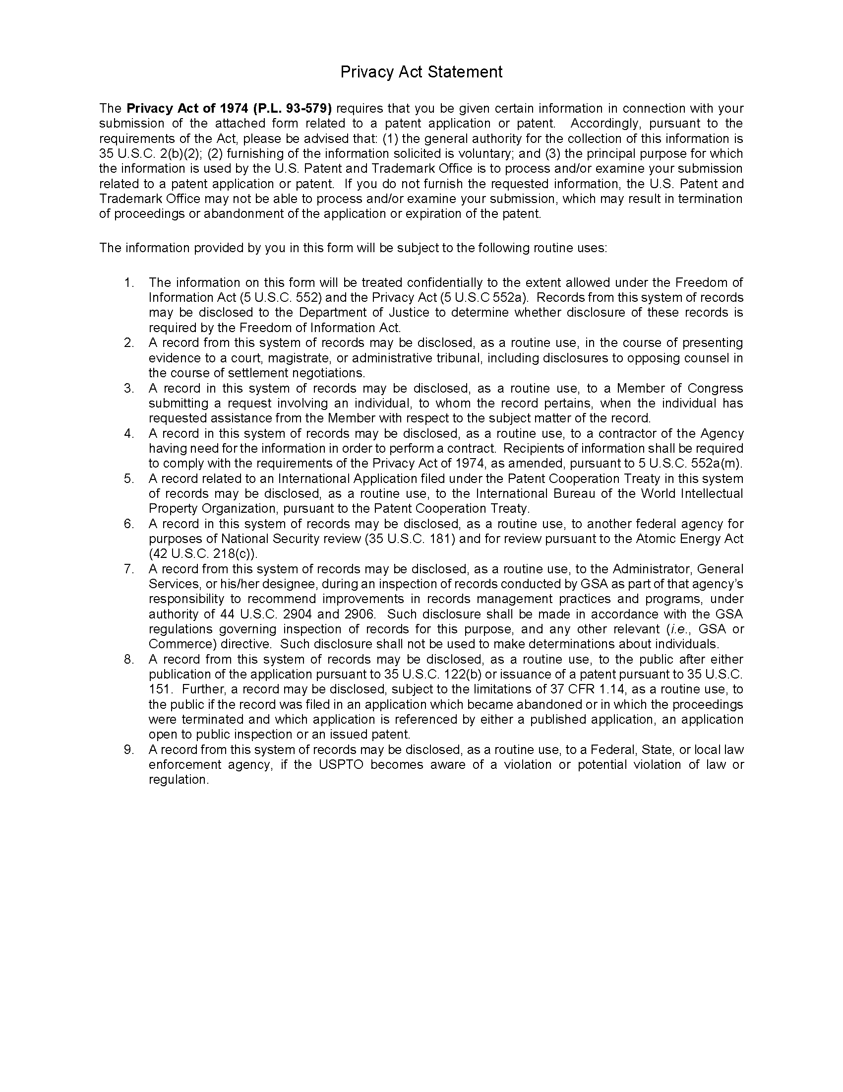 Privacy Act Statement (page 2 of form PTO/AIA/80)