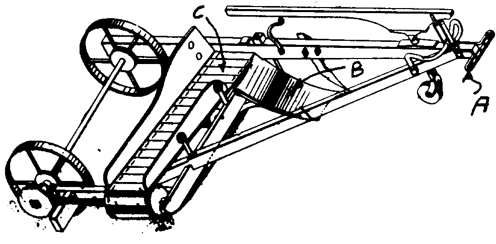 A - Draft connection; B - Plow; C - Endless conveyor
