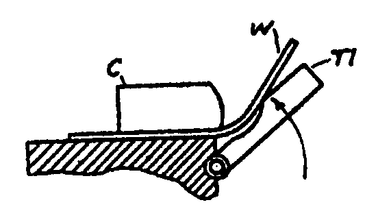 Pivoting tool coacting with curved die surface extensionon passive clamp (subclass 321)
