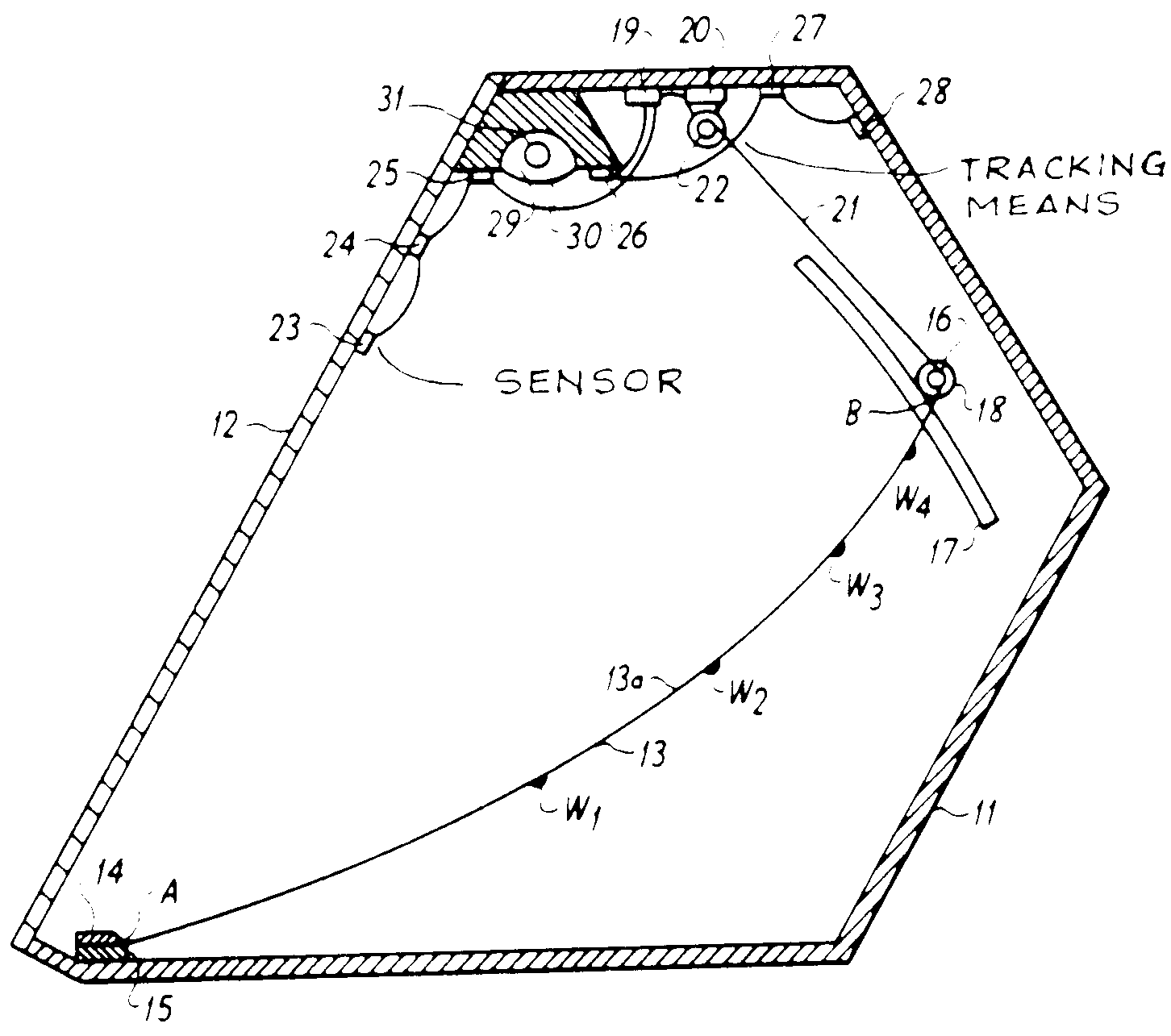 A focusing solar collector which utilizes an elongated parabolicshaped mirror made from a sheet of drapable material so that whendraped in a catenary-like curved configuration, the sun"srays may be focused on a linear target which is axially alignedwith the axis of the mirror.  Means are provided for adjusting theangle of the drape of the catenary-like curve in order to maintainthe focus of the sun"s rays on the linear target as therelative diurnal positions of the sun to the collector changes. The optimum catenary like curve for the range of the drape anglesinvolved is achieved by using a nonlinear distribution of weightalong the cross-section of the draped mirror material.
