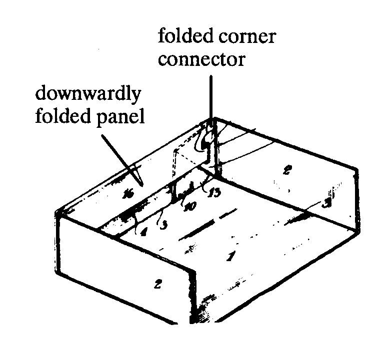 downwardly folded panel; folded corner connector
