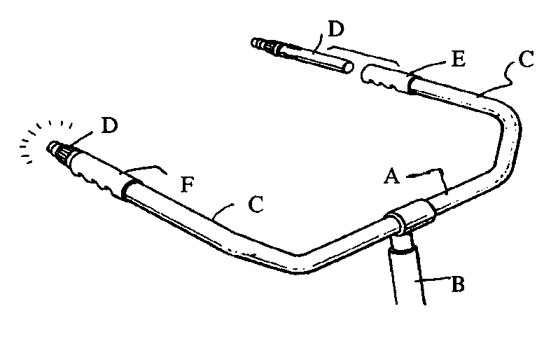 A - Headlamp; B - Steering post; C - Left and right hollowarms; D - Light units; E, F - Hand grip sleeves
