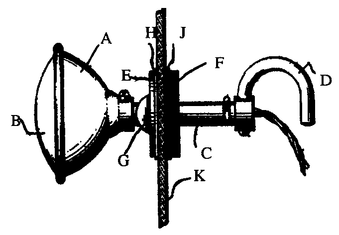 A - Lamp; B - Lens; C - Stem; D - Handle; E  - Mountingring; F - Retaining ring; G - Bearing portion ring 
