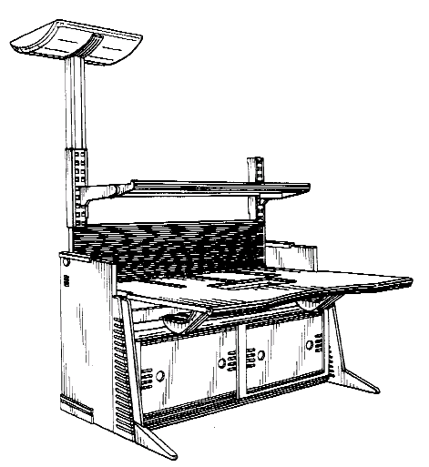 Figure 1. Example of a design for a desk with shelves above and storage below work surface.
