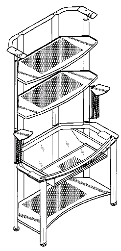 Figure 1. Example of a design for a workstation having shelving above and below work surface with transparent top.
