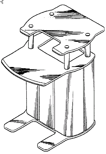 Figure 1. Example of a design for a workstation having a unitary pedestal and shelf above work surface.

