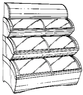 Figure 1. Example of a design for a cabinet having visible and enclosed storage with a curved transparent panel.   
