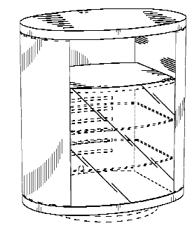 Figure 2. Example of a design for a cabinet having visible and enclosed storage with a curved transparent panel.   
