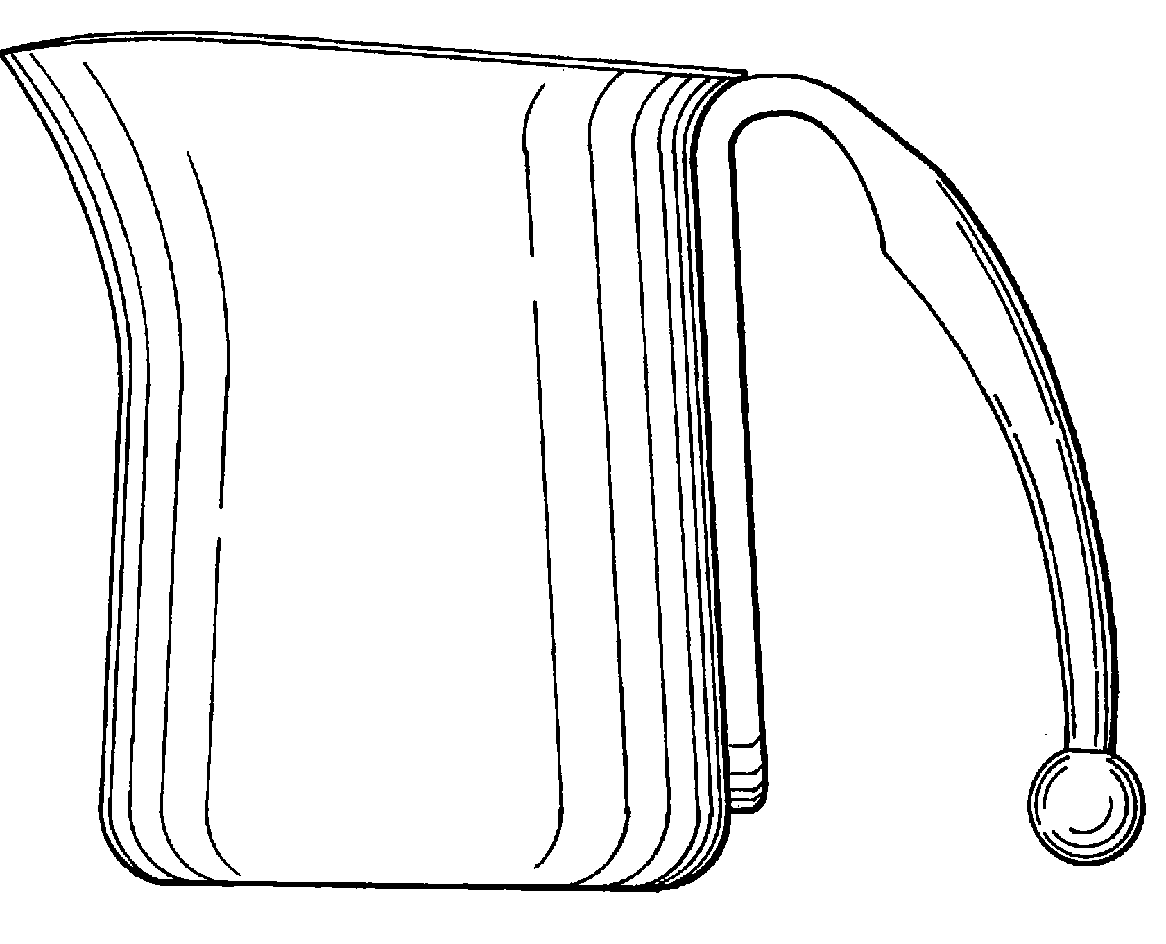 Example of a design for a liquid dispenser with rim-mountedpouring lip and handle.
