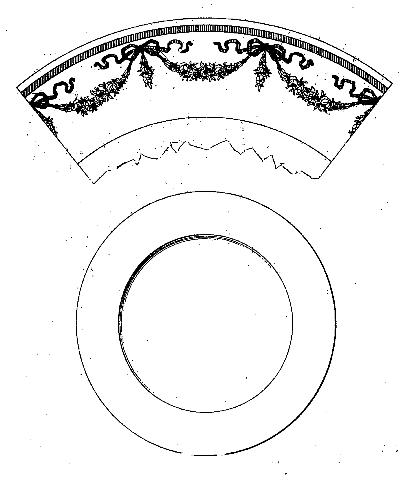 Example of a design for a food server with simulative ornamentationthat shows a ribbon or bow.
